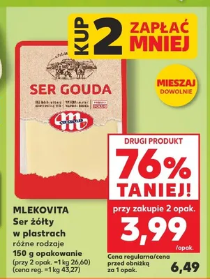 Ser żółty w plastrach Mlekovita promocja w Kaufland