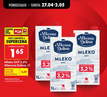 Mleko UHT 3,2% Mleczna Dolina promocja w Biedronka