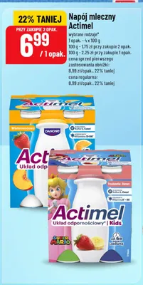 Napój mleczny Actimel Kids truskawka-banan 4-pak promocja w POLOmarket