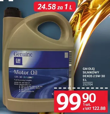 Olej silnikowy Dexos 2 5W-30 GM 5L promocja w Selgros
