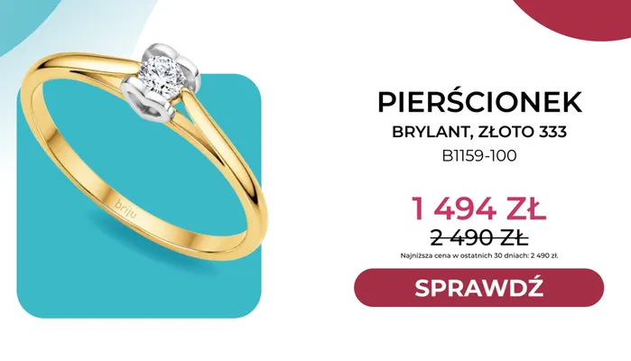 Pierścionek brylant złoto 333 B1159-100 Briju promocja w Briju