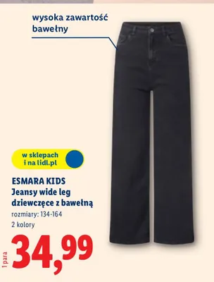 Jeansy wide leg dziewczęce z bawełną promocja w Lidl
