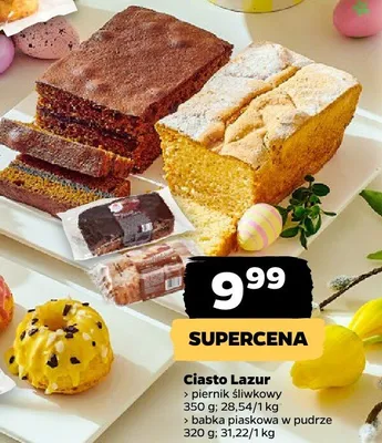 Ciasto Lazur piernik śliwkowy, babka piaskowa w pudrze promocja w Netto