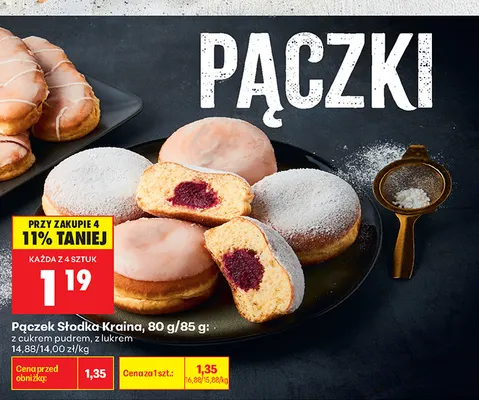 Pączek z cukrem pudrem Słodka Kraina promocja w Biedronka