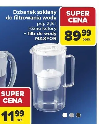 Dzbanek szklany do filtrowania wody AQUAPHOR poj. 2,5l + filtr do wody MAXFOR promocja w Carrefour