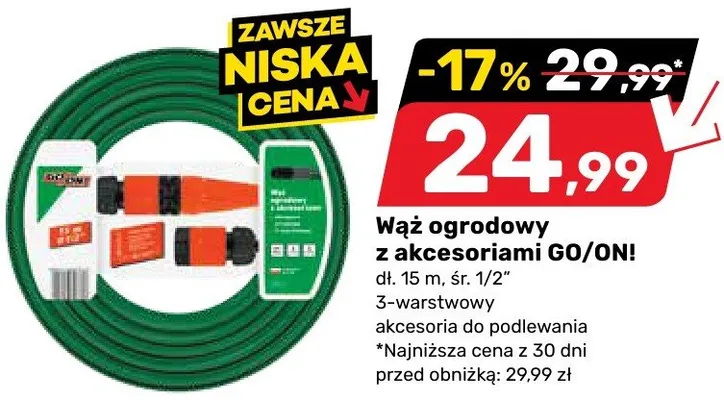 Wąż ogrodowy z akcesoriami GO/ON! dł. 15m 1/2" promocja w Bricomarche