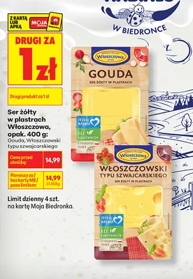 Ser Włoszczowski typu szwajcarskiego w plastrach Włoszczowa promocja w Biedronka