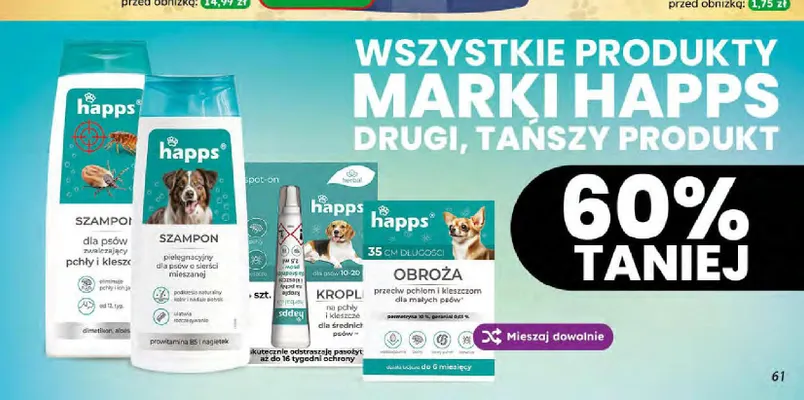 Szampon dla psów zwalczający pchły i kleszcze Happs promocja w Dino