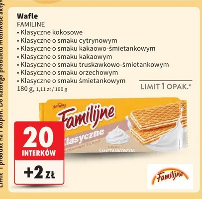 Wafle Familijne klasyczne o smaku kakaowo-śmietankowym promocja w Intermarche