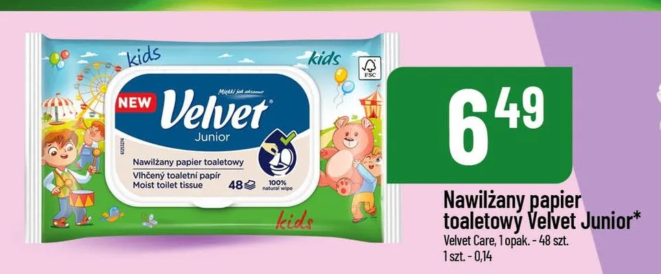 Nawilżany papier toaletowy Junior Velvet promocja w POLOmarket