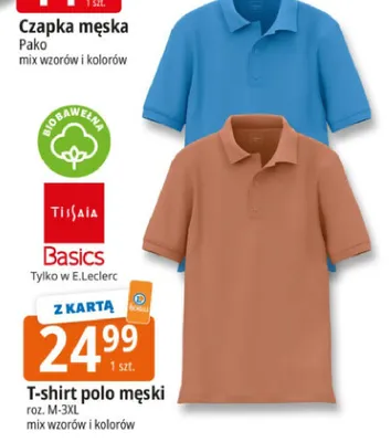T-shirt polo męski Tissaia Basics roz. M-3XL mix wzorów i kolorów promocja w Leclerc