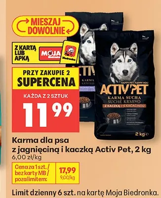 Karma dla psa z jagnięciną i kaczką Activ Pet promocja w Biedronka
