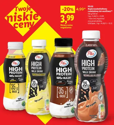Napój wysokobiałkowy czekoladowy Pilos promocja w Lidl