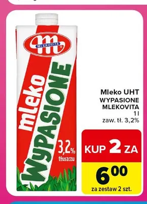 Mleko UHT Wypasione Mlekovita 3,2% promocja w Carrefour Express