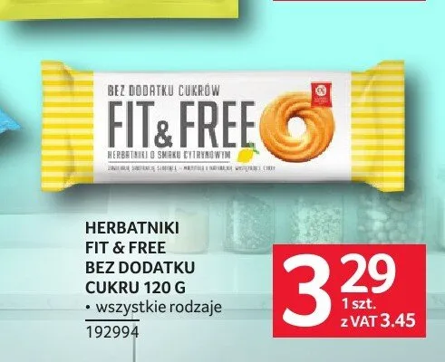 Herbatniki o smaku cytrynowym bez dodatku cukrów Fit & Free promocja w Selgros