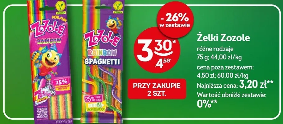 Żelki Zozole Rainbow Spaghetti promocja w Żabka