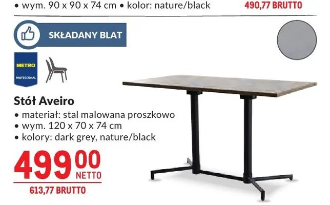 Stół Aveiro stal malowana proszkowo 120x70x74cm promocja w Makro