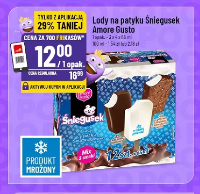 Lody na patyku Śniegusek Amore Gusto 12-pak 65 ml promocja w POLOmarket