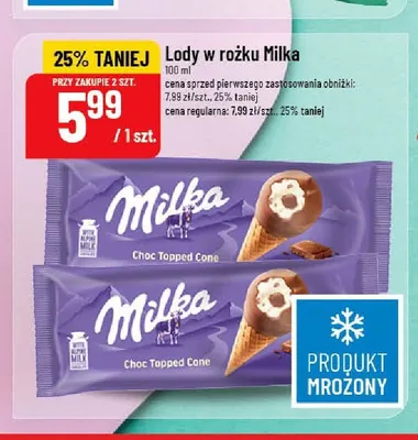 Lody w rożku Milka Choc Topped Cone promocja w POLOmarket