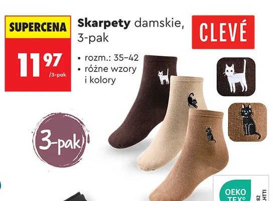 Skarpety damskie 3-pak Clevé promocja w Biedronka