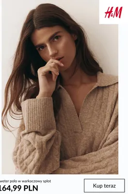 Sweter polo w warkoczowy splot H & M promocja w H&M