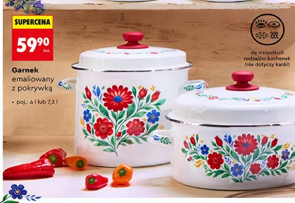 Garnek emaliowany z pokrywką Emalia Olkusz 6 l promocja w Biedronka