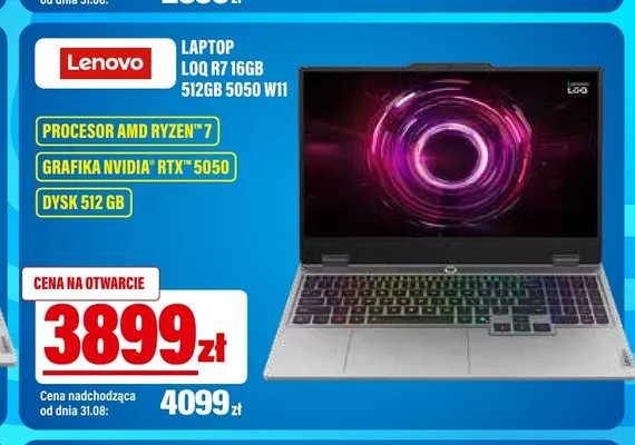 Laptop Lenovo Loq R7 16GB 512GB 5050 W11 promocja w RTV EURO AGD