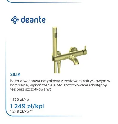 Bateria wannowa Deante Silia złoto szczotkowane promocja w Blu Salony Łazienek