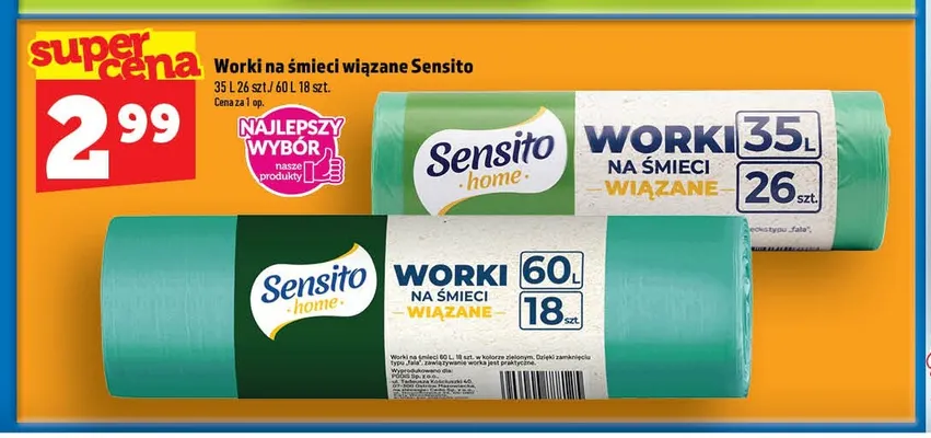 Worki na śmieci wiązane 60 l Sensito promocja w TOPAZ