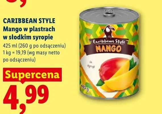Mango w plastrach w słodkim syropie Caribbean Style promocja w Lidl