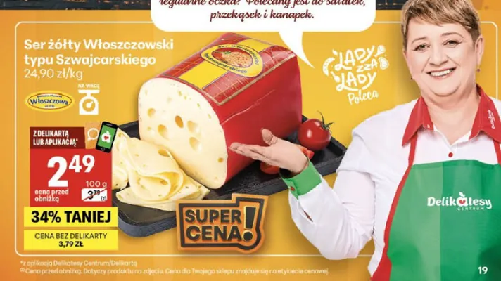 Ser żółty Włoszczowski typu Szwajcarskiego Włoszczowa promocja w Delikatesy Centrum