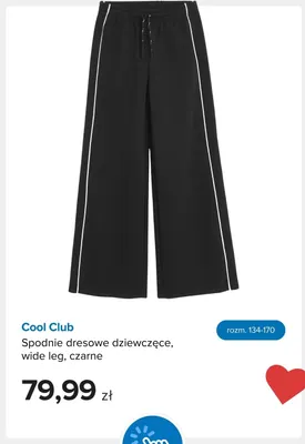 Spodnie dresowe dziewczęce Cool Club wide leg czarne promocja w Smyk