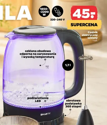 Czajnik elektryczny szklany Smarty 1,7 l promocja w Netto