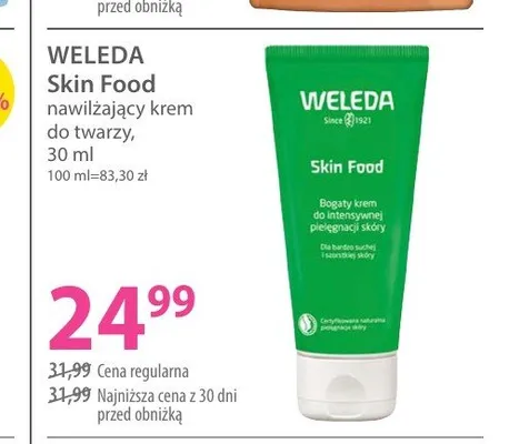 Krem nawilżający do twarzy Skin Food Weleda promocja w Hebe