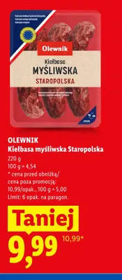Kiełbasa myśliwska Staropolska Olewnik promocja w Lidl