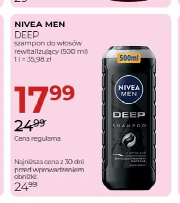 Szampon do włosów rewitalizujący Nivea Men Deep promocja w Drogerie Jawa