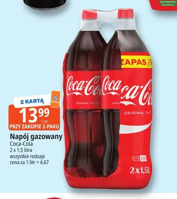 Napój gazowany Coca-Cola 2-pak 1,5 l promocja w Leclerc