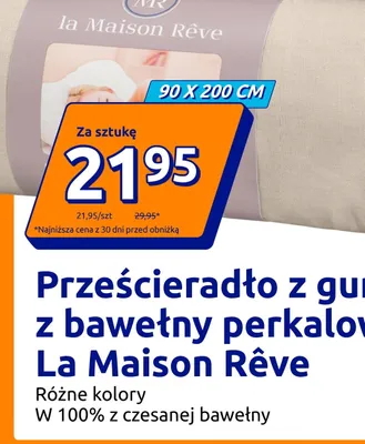 Prześcieradło z gumką z bawełny perkalowej La Maison Rêve 90x200 cm promocja w Action