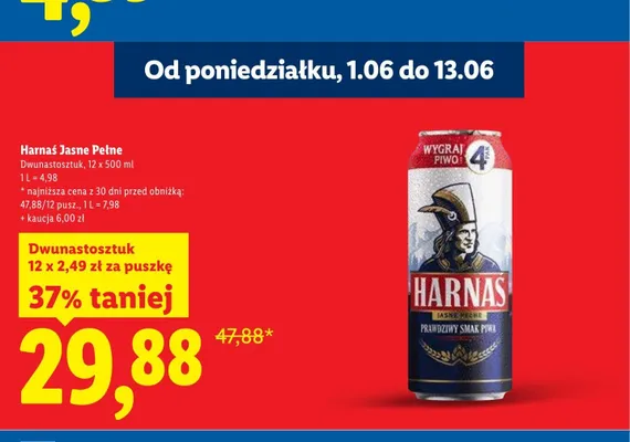 Piwo Harnaś Jasne Pełne 12-pak 500ml promocja w Lidl