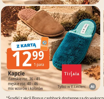 Kapcie damskie męskie Tissaia promocja w Leclerc