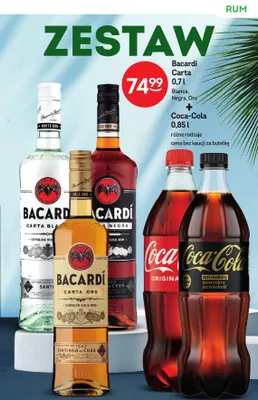 Zestaw rum Bacardi Carta Oro + napój gazowany Coca-Cola promocja w Żabka