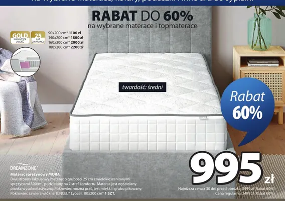 Materac sprężynowy Mora 140x200 cm Dreamzone promocja w Jysk