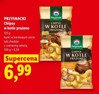 Chipsy w kotle prażone Przysnacki cheddar z czerwoną cebulą promocja w Lidl