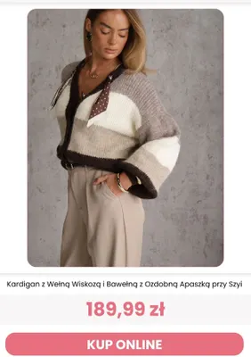 Kardigan z wełną wiskozą i bawełną z ozdobną apaszką przy szyi Renee promocja w Renee