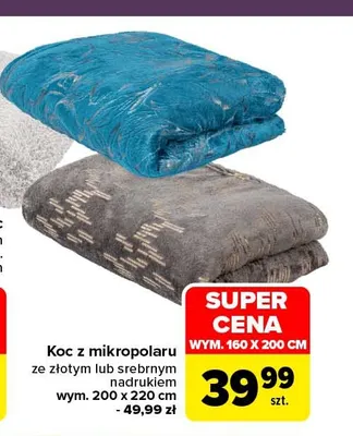 Koc z mikipolaru ze złotym lub srebrnym nadrukiem 160x200 cm promocja w Carrefour