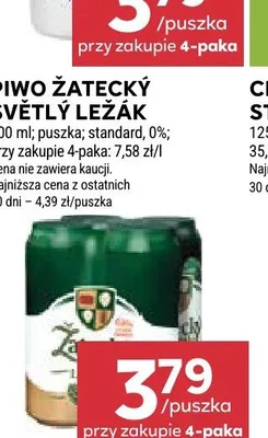 Piwo Żatecký Světlý Ležák 4-pak 500 ml promocja w Stokrotka