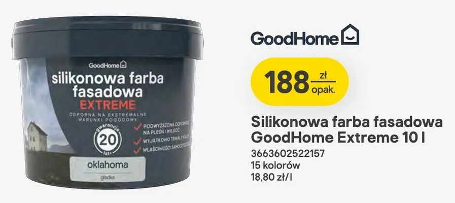 Silikonowa farba fasadowa GoodHome Extreme promocja w Castorama