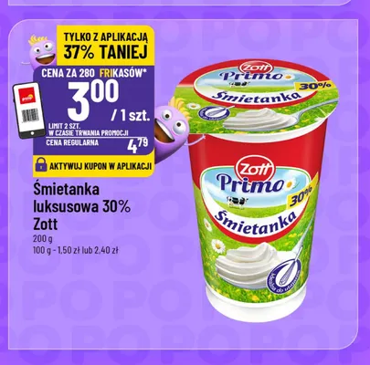 Śmietanka luksusowa Zott 30% promocja w POLOmarket