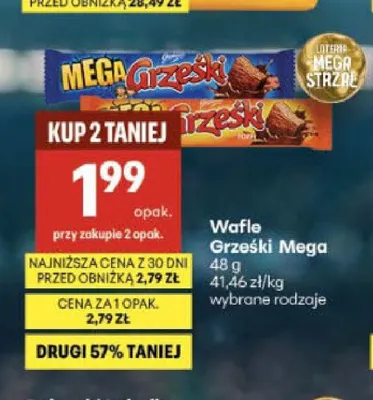 Wafel Grześki Mega kakaowy w czekoladzie promocja w Delikatesy Centrum