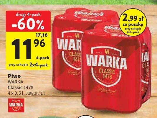 Piwo Warka Classic 1478 4-pak 500 ml promocja w Intermarche